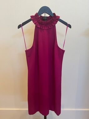 Trina Turk Magenta One-Shoulder Ruffle-Neck Dress